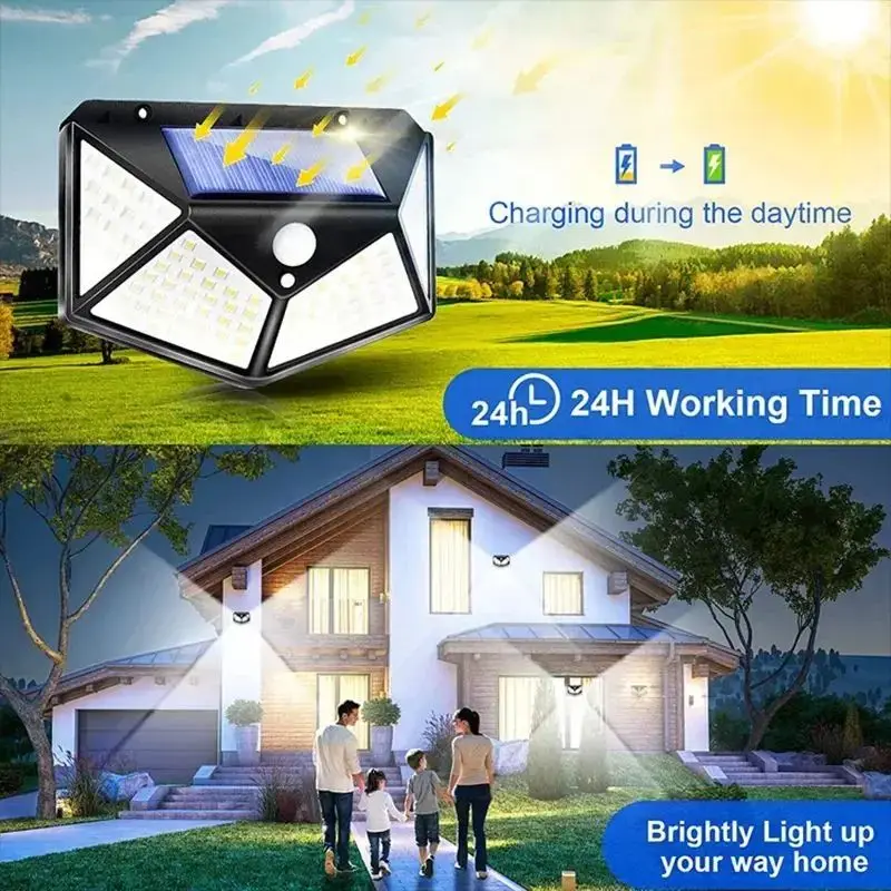 100 LED Outdoor Solar Wall Lamp Waterproof PIR Motion Sensor Solar Powered Sunlight Street Light for Garden Decoration - Image 4