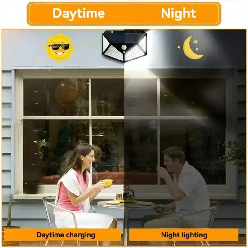 100 LED Outdoor Solar Wall Lamp Waterproof PIR Motion Sensor Solar Powered Sunlight Street Light for Garden Decoration - Image 6