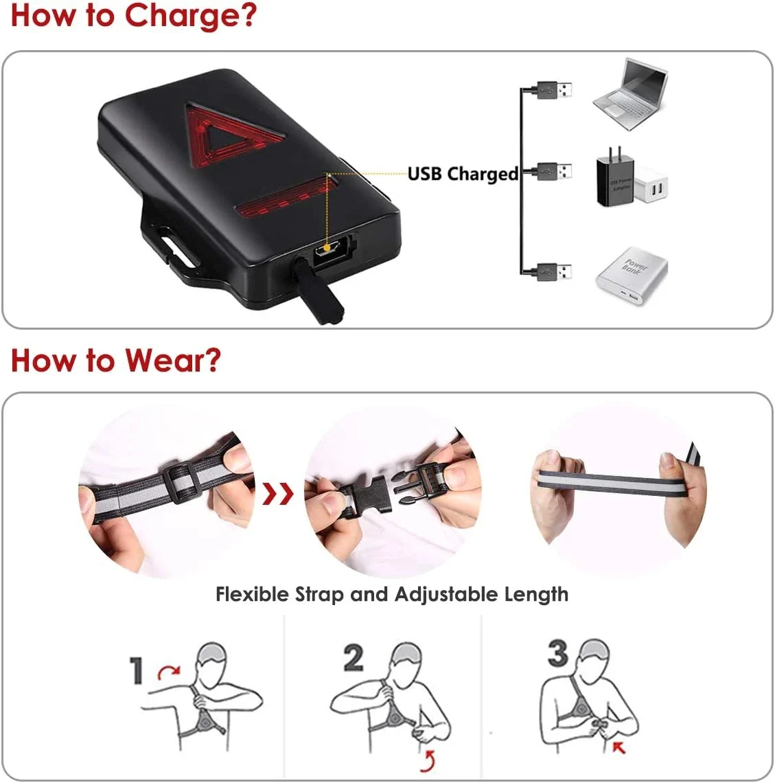 1pc Outdoor  Night Running USB ChargingLights LED Chest Lamp Back Warning Light for Camping Hiking Running Jogging Adventure - Image 6