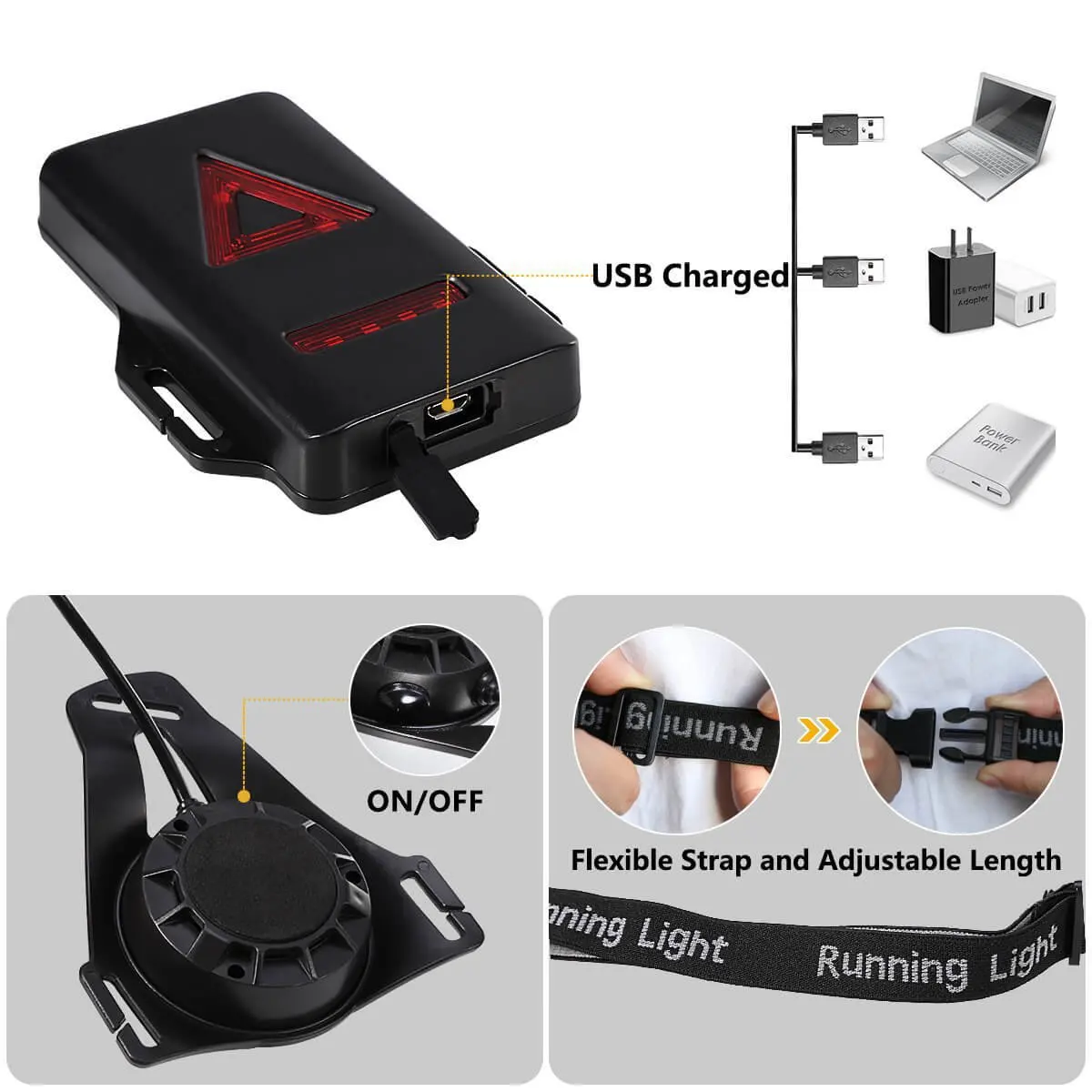 1pc Outdoor  Night Running USB ChargingLights LED Chest Lamp Back Warning Light for Camping Hiking Running Jogging Adventure - Image 9