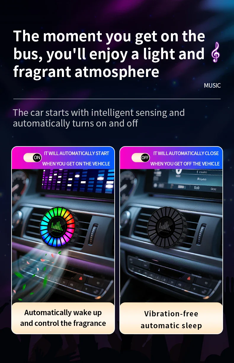 1x Car Music Rhythm Lamp with Fragrance Air Outlet Aromatherapy Air freshener perfume Voice App Control Rhythm Diffuser  RGB - Image 10
