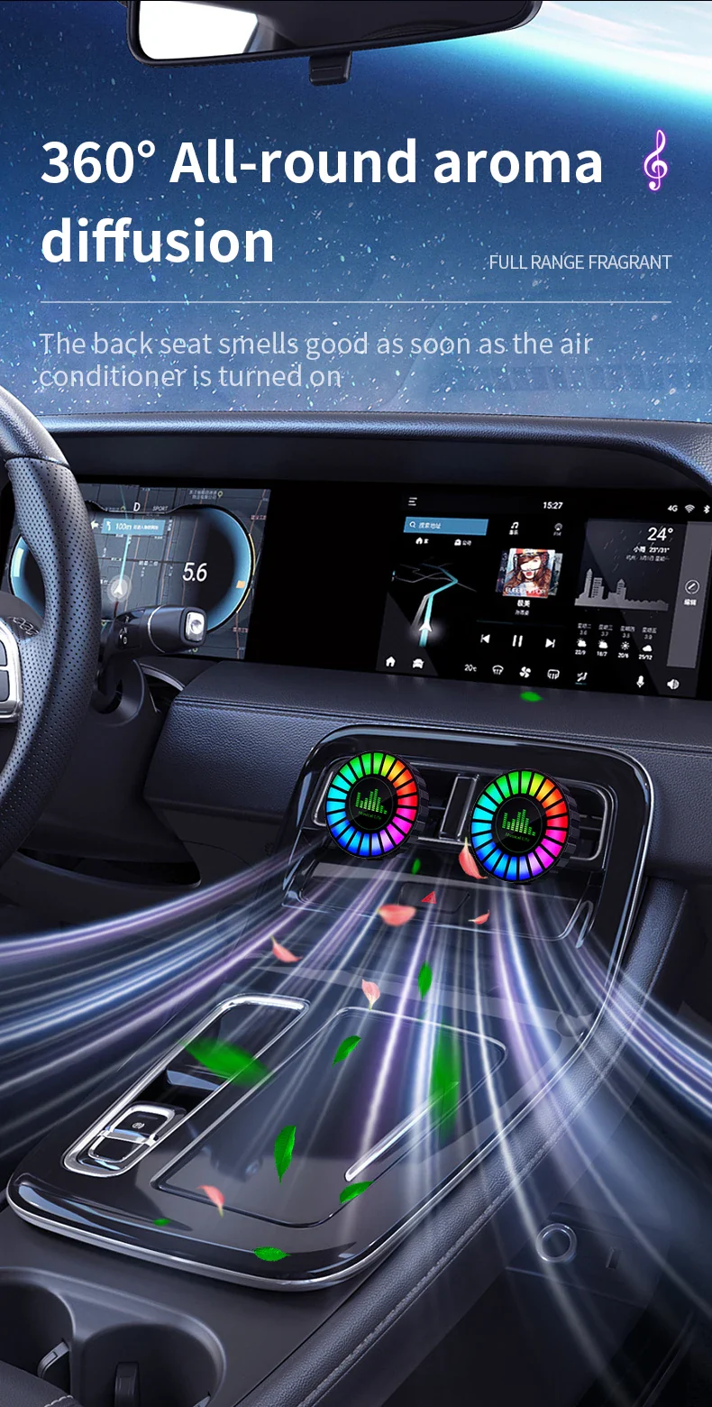 1x Car Music Rhythm Lamp with Fragrance Air Outlet Aromatherapy Air freshener perfume Voice App Control Rhythm Diffuser  RGB - Image 11