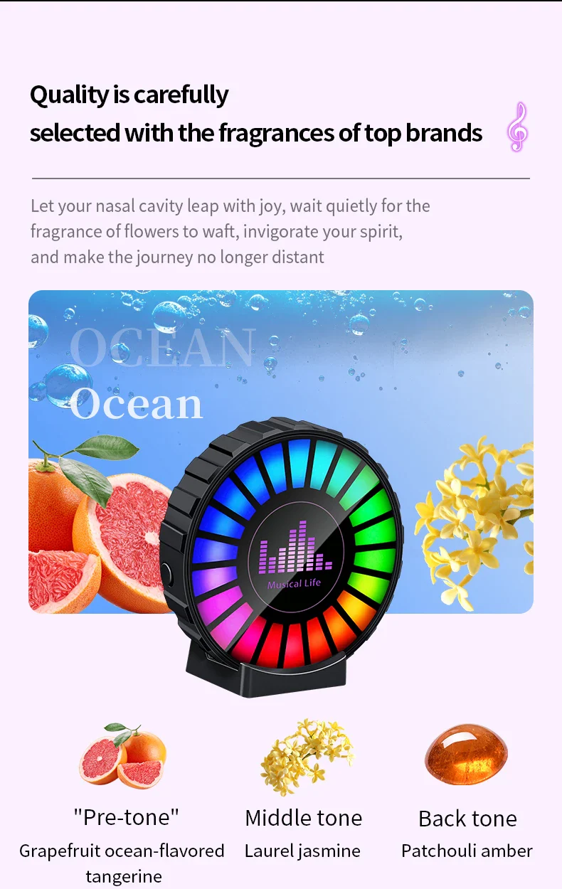 1x Car Music Rhythm Lamp with Fragrance Air Outlet Aromatherapy Air freshener perfume Voice App Control Rhythm Diffuser  RGB - Image 17