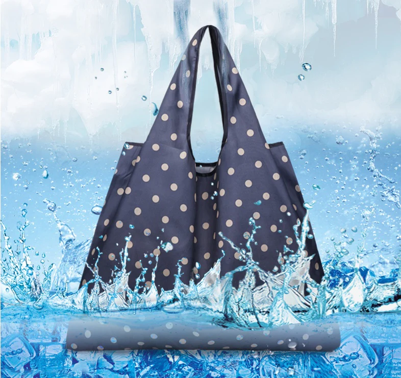 Eco-Friendly Reusable Shopping Bags - Blue Polka Dots & Cat Pattern - Image 11