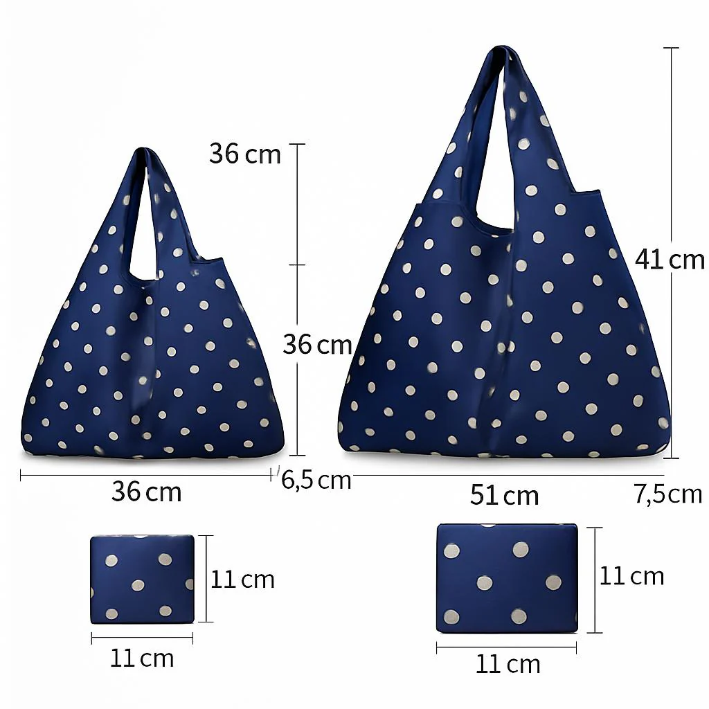 Eco-Friendly Reusable Shopping Bags - Blue Polka Dots & Cat Pattern - Image 3