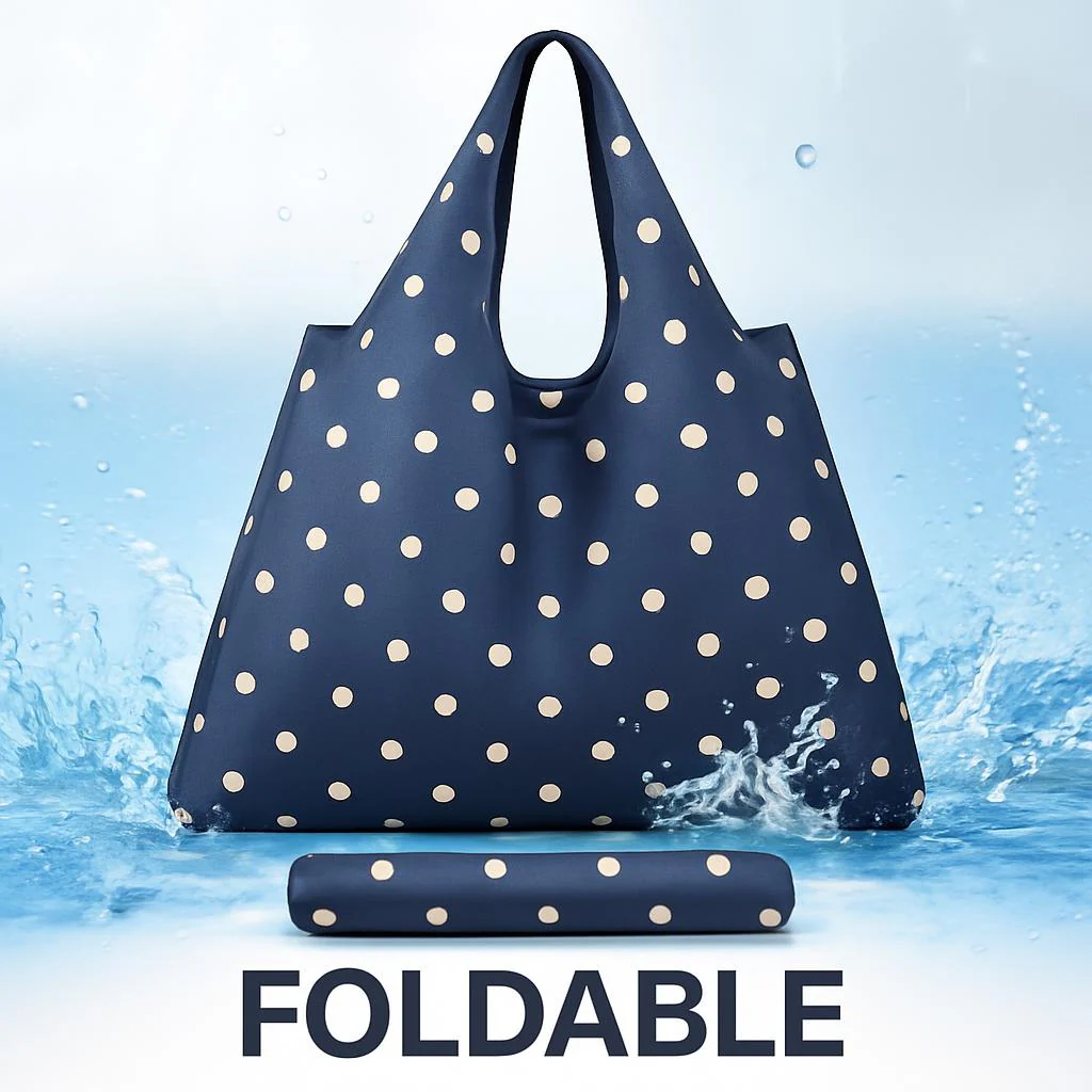 Eco-Friendly Reusable Shopping Bags - Blue Polka Dots & Cat Pattern - Image 6