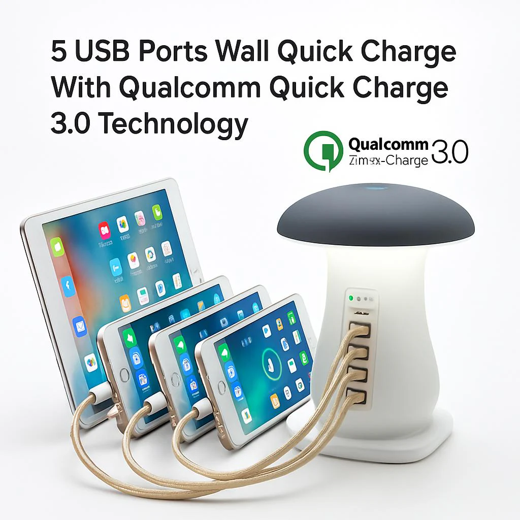 Mushroom LED Lamp with Charging Station - Energy Efficient Desk Light - Image 3