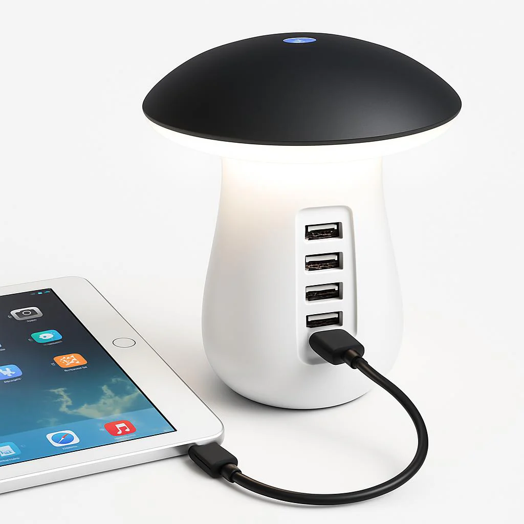 Mushroom LED Lamp with Charging Station - Energy Efficient Desk Light - Image 4