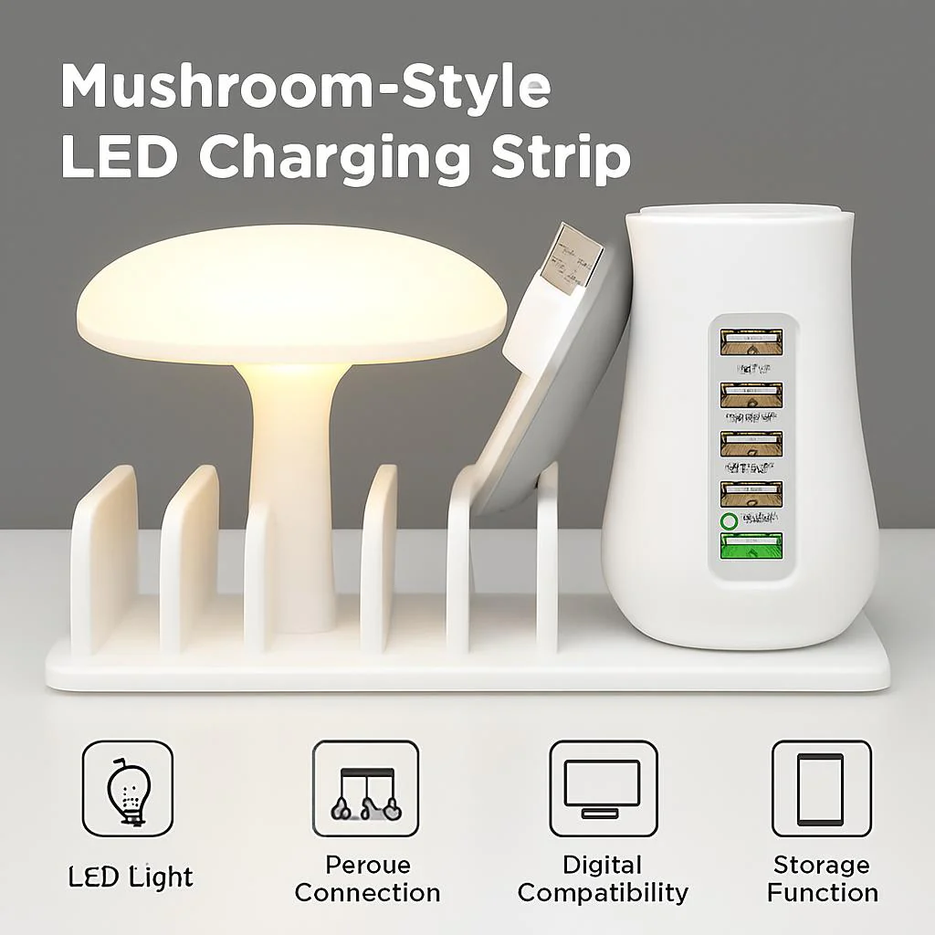 Mushroom LED Lamp with Charging Station - Energy Efficient Desk Light - Image 5