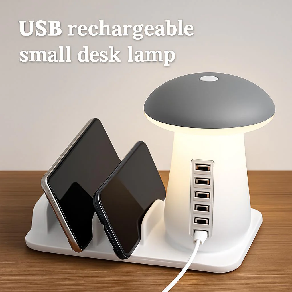 Mushroom LED Lamp with Charging Station - Energy Efficient Desk Light - Image 6
