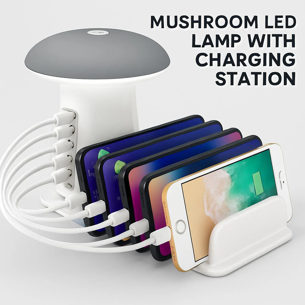Mushroom LED Lamp with Charging Station - Energy Efficient Desk Light - Image 7