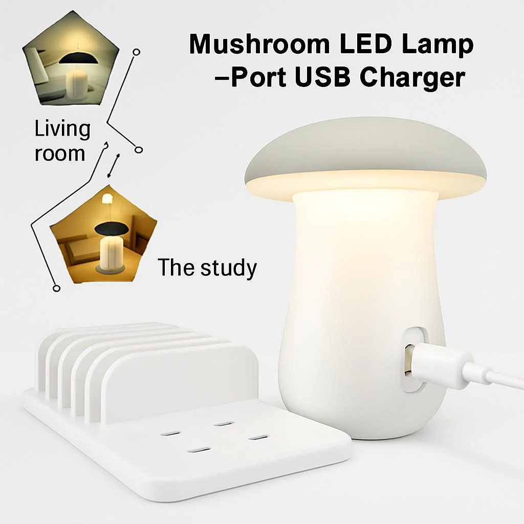 Mushroom LED Lamp with Charging Station - Energy Efficient Desk Light - Image 8