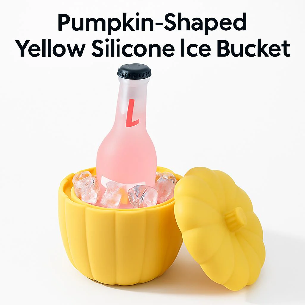 Eco-Friendly Pumpkin-Shaped Yellow Silicone Ice Bucket - Image 3