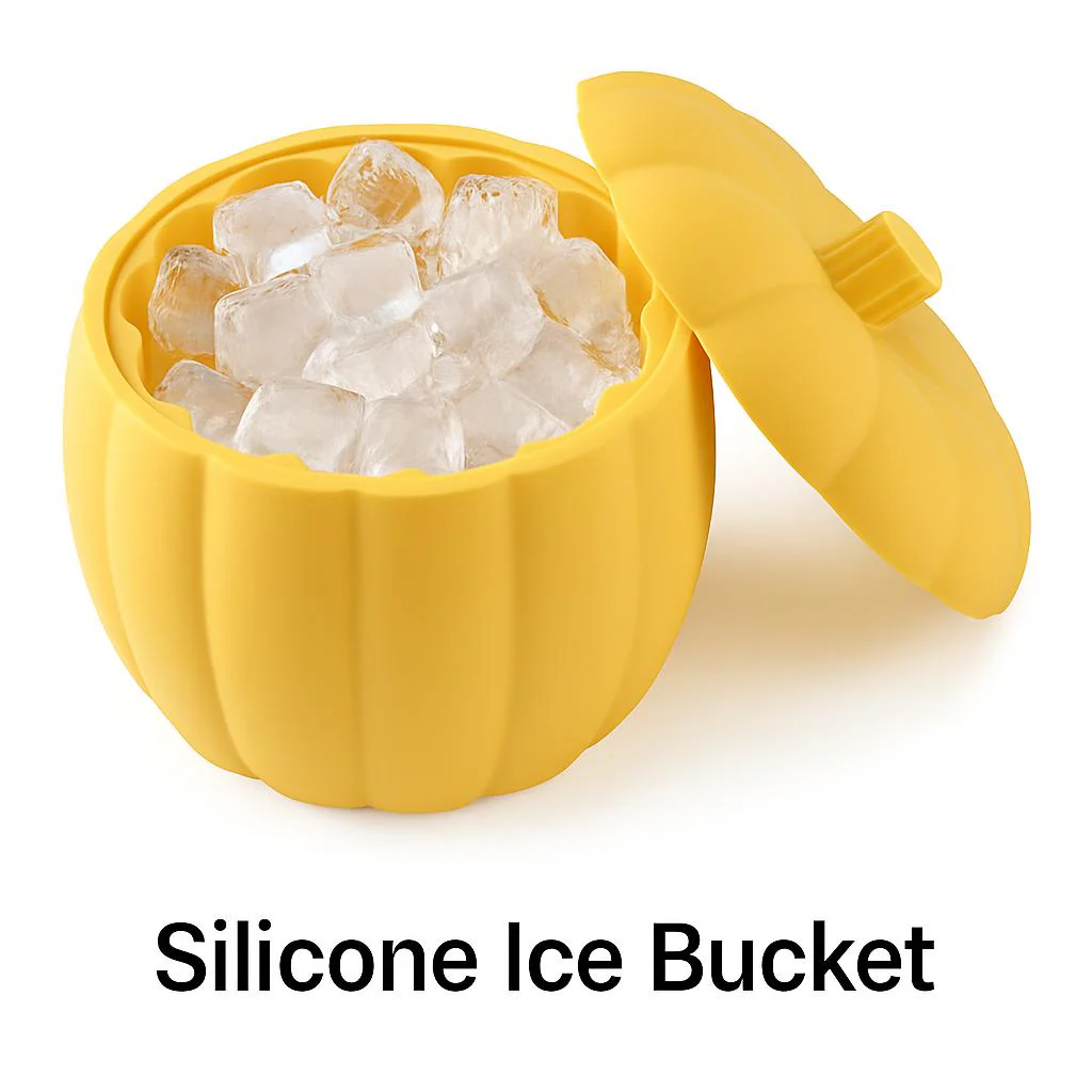 Eco-Friendly Pumpkin-Shaped Yellow Silicone Ice Bucket - Image 4