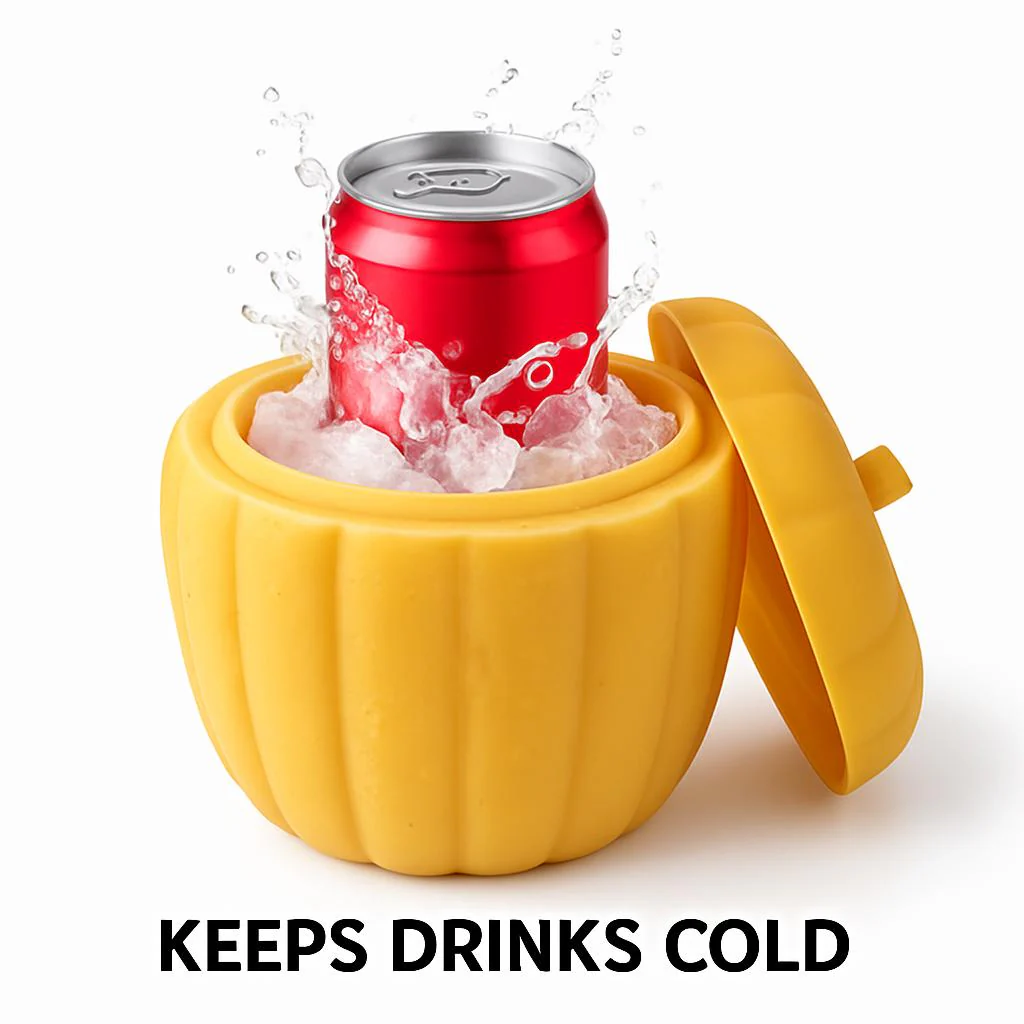 Eco-Friendly Pumpkin-Shaped Yellow Silicone Ice Bucket - Image 6