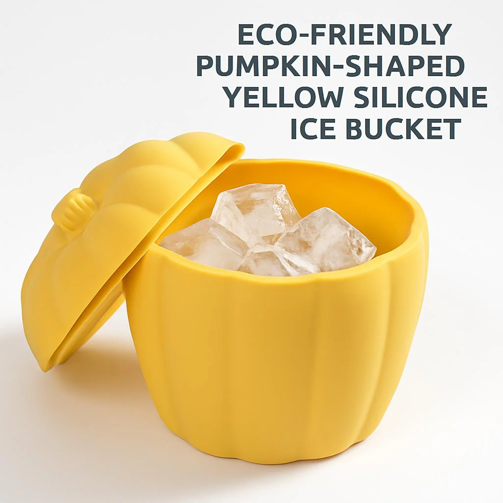 Eco-Friendly Pumpkin-Shaped Yellow Silicone Ice Bucket - Image 8