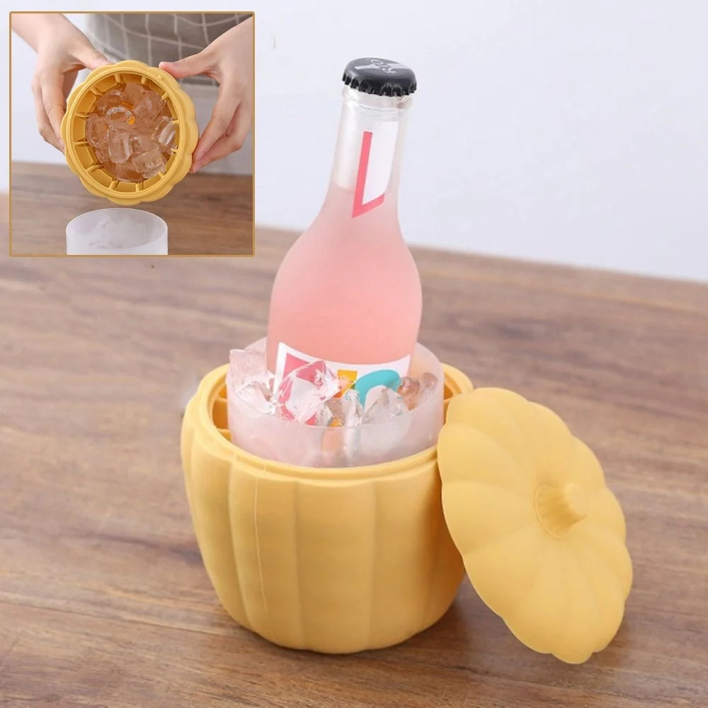 Eco-Friendly Pumpkin-Shaped Yellow Silicone Ice Bucket - Image 9