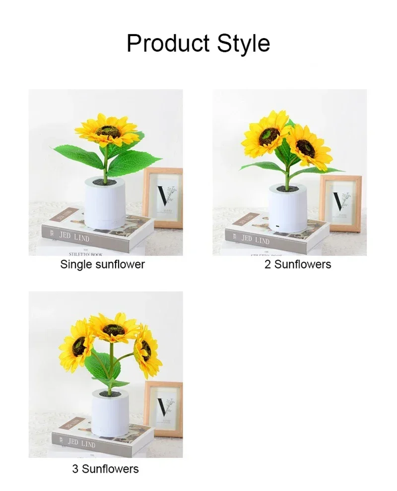 3 LED Night Light Rechargeable Sunflower Lights Interior Lighting Bedroom Bedside Desktop Decoration Table Lamp Night Lamps - Image 12