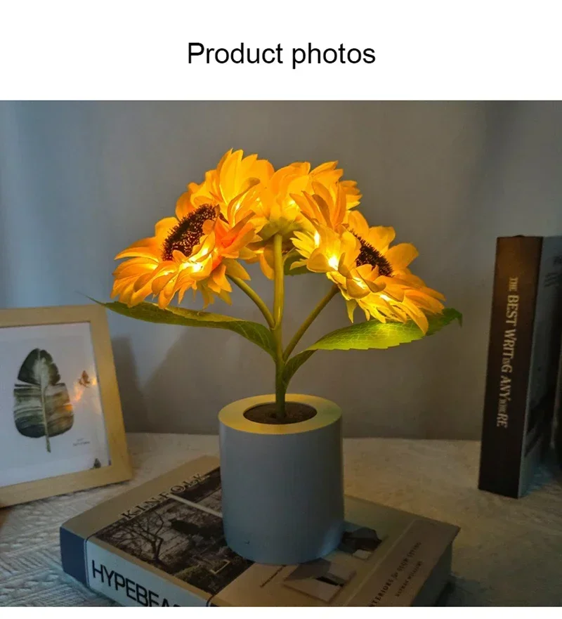 3 LED Night Light Rechargeable Sunflower Lights Interior Lighting Bedroom Bedside Desktop Decoration Table Lamp Night Lamps - Image 13