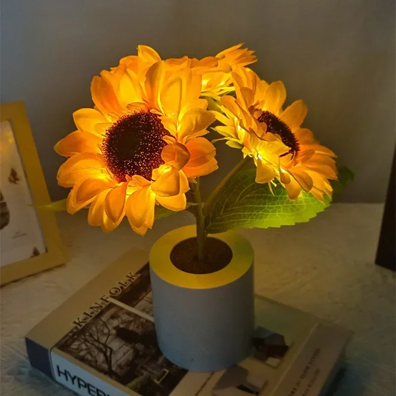 3 LED Night Light Rechargeable Sunflower Lights Interior Lighting Bedroom Bedside Desktop Decoration Table Lamp Night Lamps - Image 2