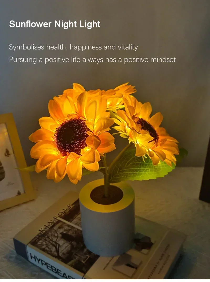 3 LED Night Light Rechargeable Sunflower Lights Interior Lighting Bedroom Bedside Desktop Decoration Table Lamp Night Lamps - Image 7