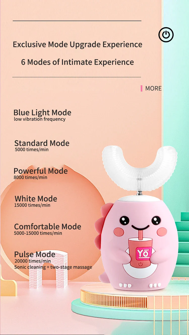 360° Sonic Electric Toothbrush for Kids Children U Shape Automatic Silicone Tooth Brush Smart Timer Rechargeable Blue Light IPX7 - Image 13