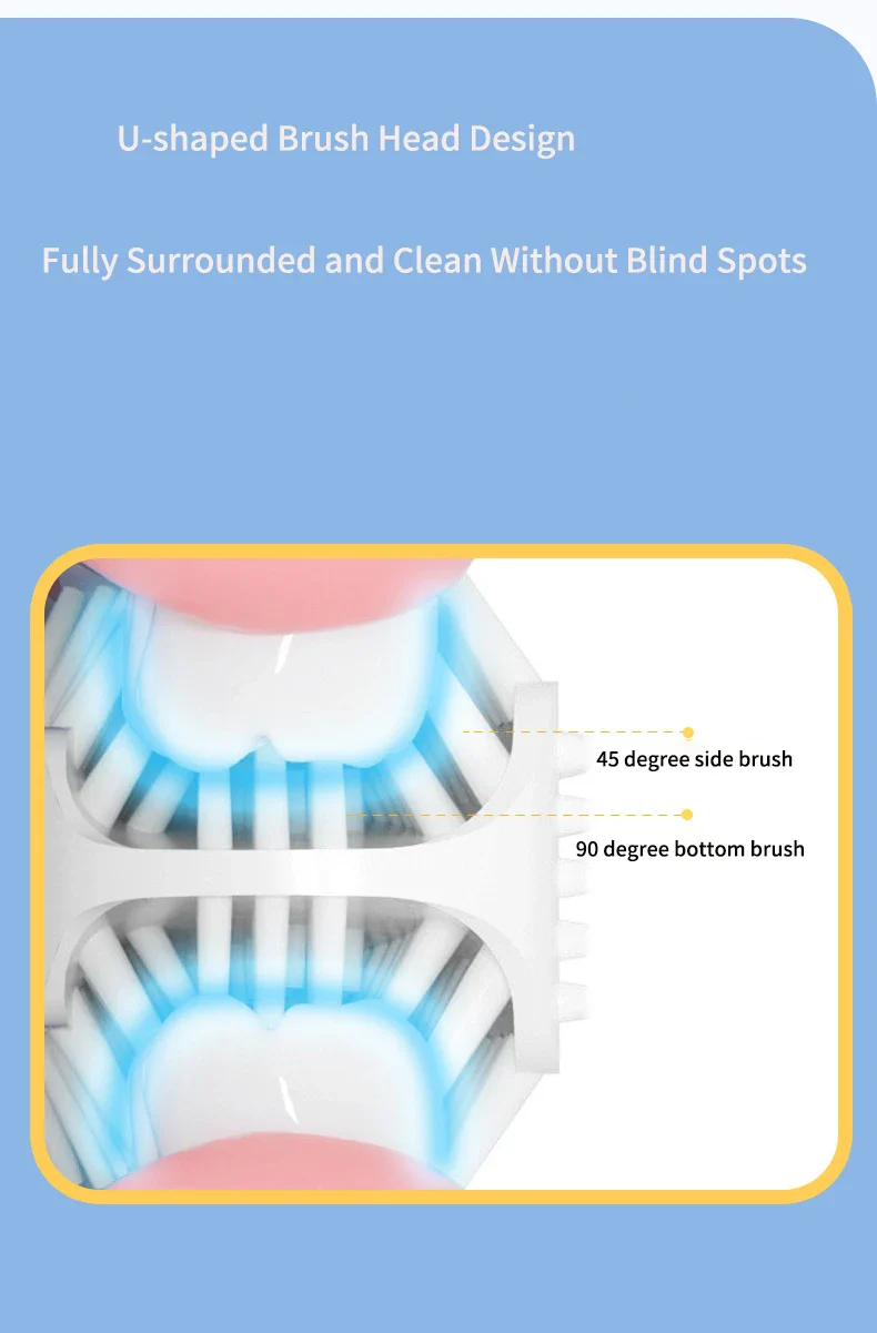 360° Sonic Electric Toothbrush for Kids Children U Shape Automatic Silicone Tooth Brush Smart Timer Rechargeable Blue Light IPX7 - Image 15