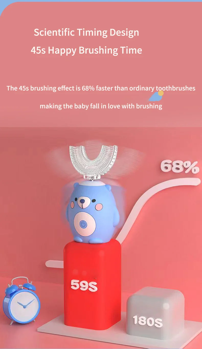 360° Sonic Electric Toothbrush for Kids Children U Shape Automatic Silicone Tooth Brush Smart Timer Rechargeable Blue Light IPX7 - Image 21