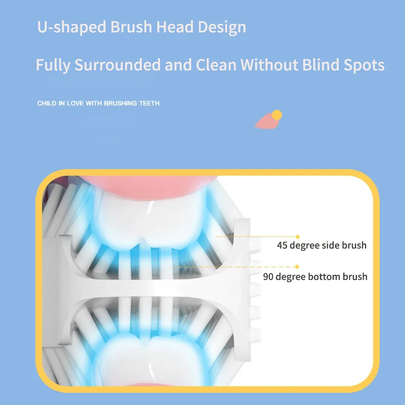 360° Sonic Electric Toothbrush for Kids Children U Shape Automatic Silicone Tooth Brush Smart Timer Rechargeable Blue Light IPX7 - Image 4