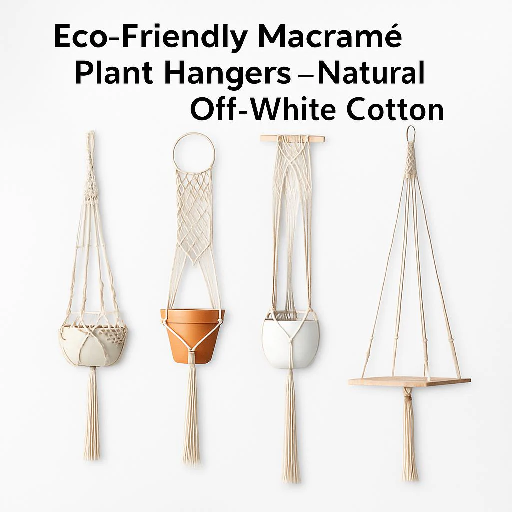 Eco-Friendly Macramé Plant Hangers - Natural Off-White Cotton - Image 2