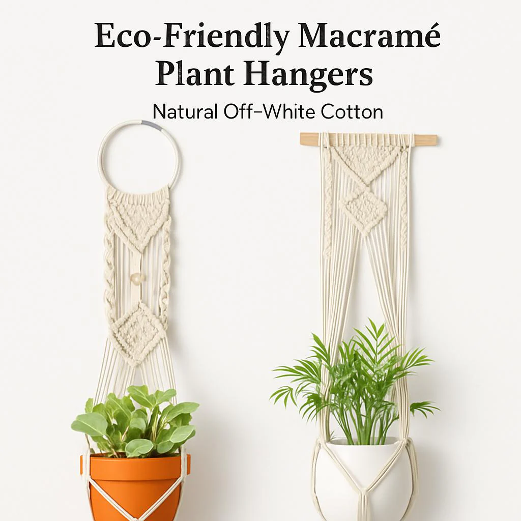 Eco-Friendly Macramé Plant Hangers - Natural Off-White Cotton - Image 3