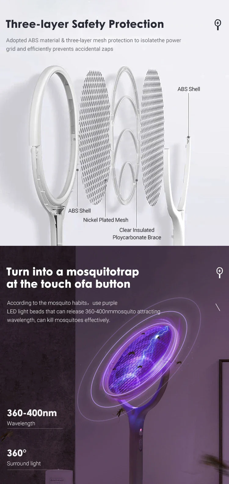 5 In 1 Fast Charging Racket Kill Fly Bug Safety Insulated Battery Powered Lamp ABS Adjustable Electric Mosquito Swatter - Image 8