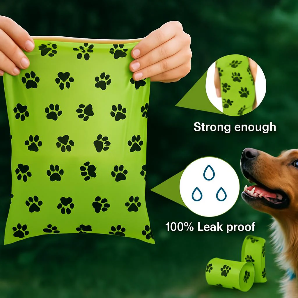 Eco-Friendly Biodegradable Dog Waste Bags - Green Paw Print Design - Image 8