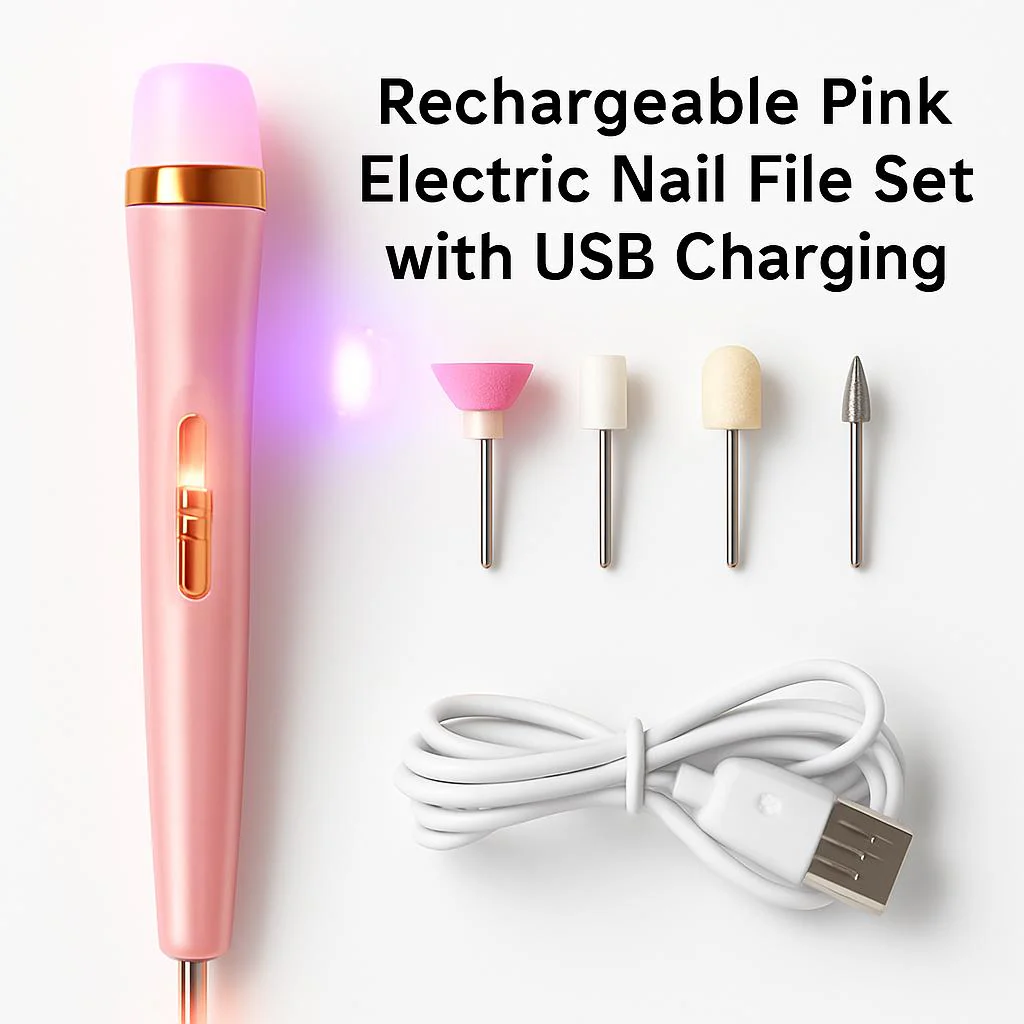 Rechargeable Pink Electric Nail File Set with USB Charging - Image 11