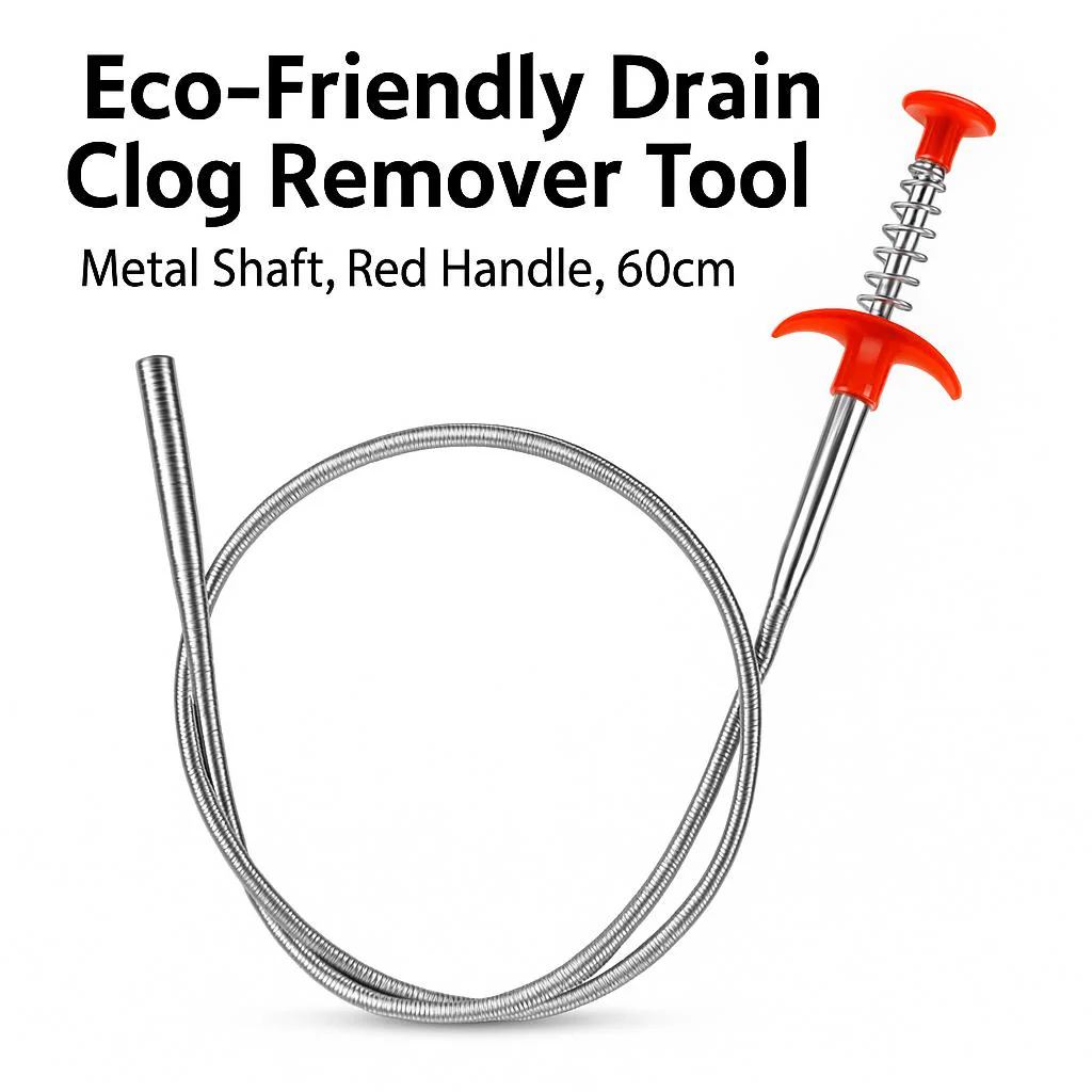 Eco-Friendly Drain Clog Remover Tool - Metal Shaft, Red Handle, 60cm - Image 10