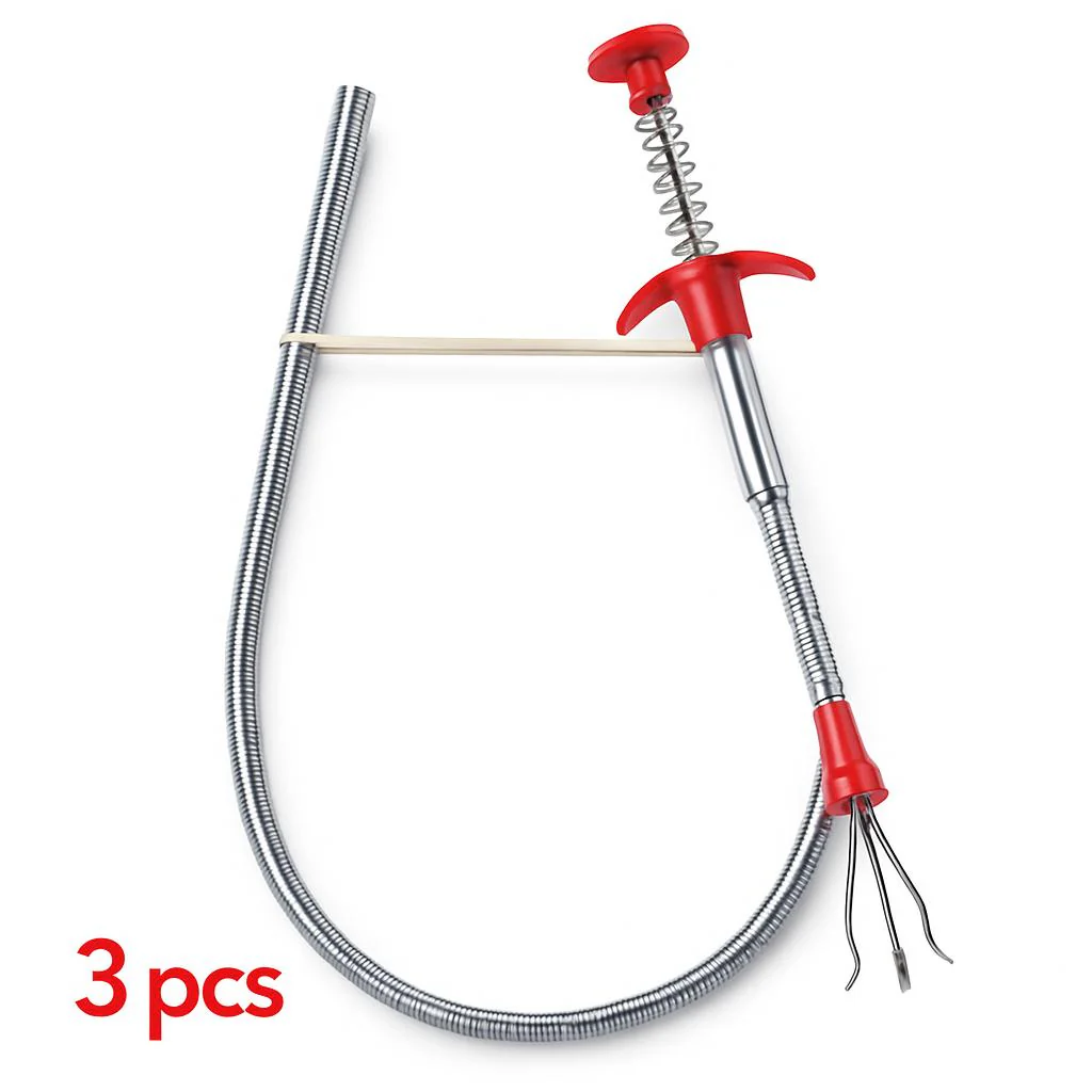 Eco-Friendly Drain Clog Remover Tool - Metal Shaft, Red Handle, 60cm - Image 11