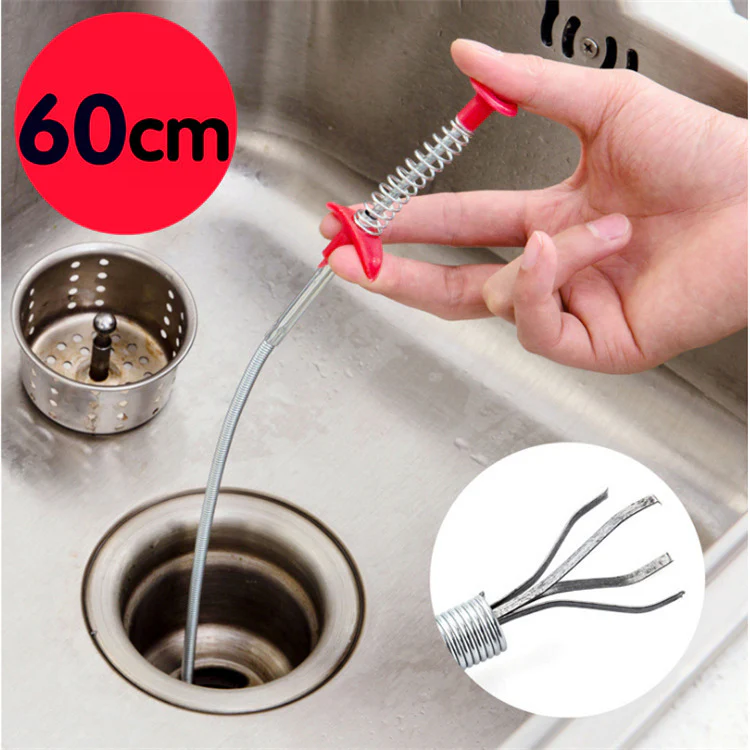Eco-Friendly Drain Clog Remover Tool - Metal Shaft, Red Handle, 60cm - Image 15