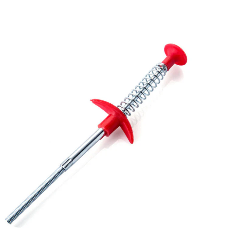 Eco-Friendly Drain Clog Remover Tool - Metal Shaft, Red Handle, 60cm - Image 16