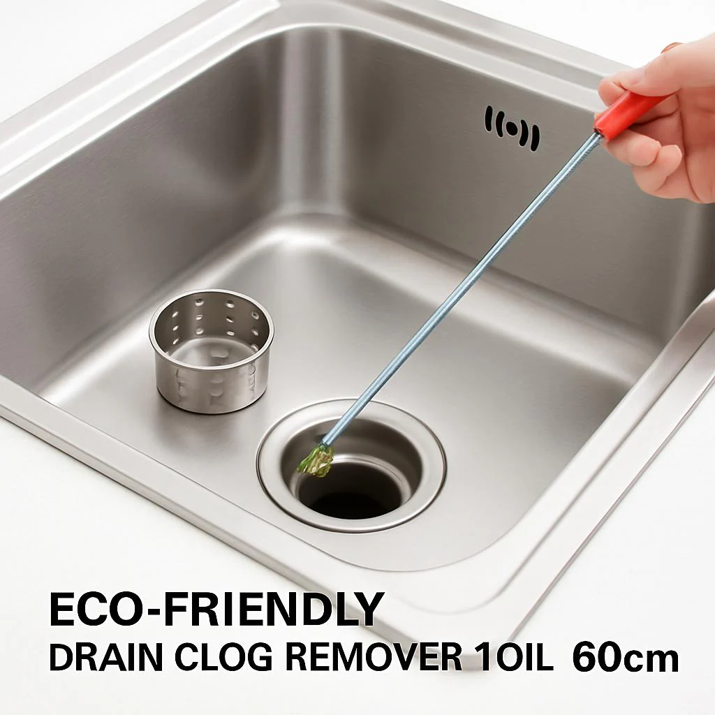 Eco-Friendly Drain Clog Remover Tool - Metal Shaft, Red Handle, 60cm - Image 5