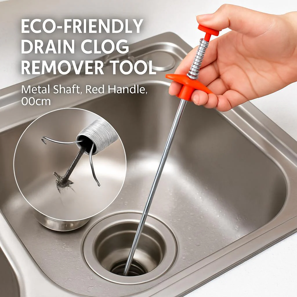 Eco-Friendly Drain Clog Remover Tool - Metal Shaft, Red Handle, 60cm - Image 6