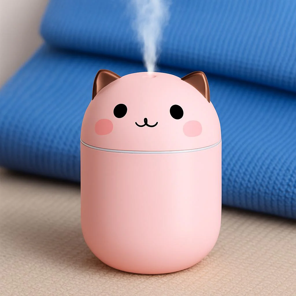 Compact Egg-Shaped Humidifier with Cat Ears - 200ml, Pink & White - Image 6