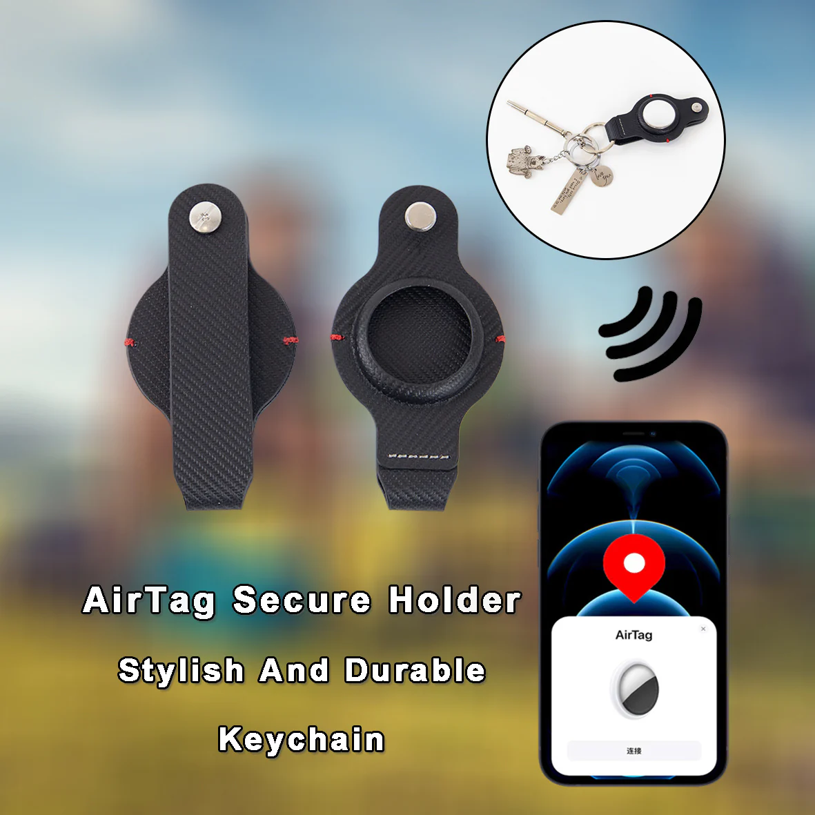 Durable Black AirTag Keychain Holder for Secure Tracking - Image 16