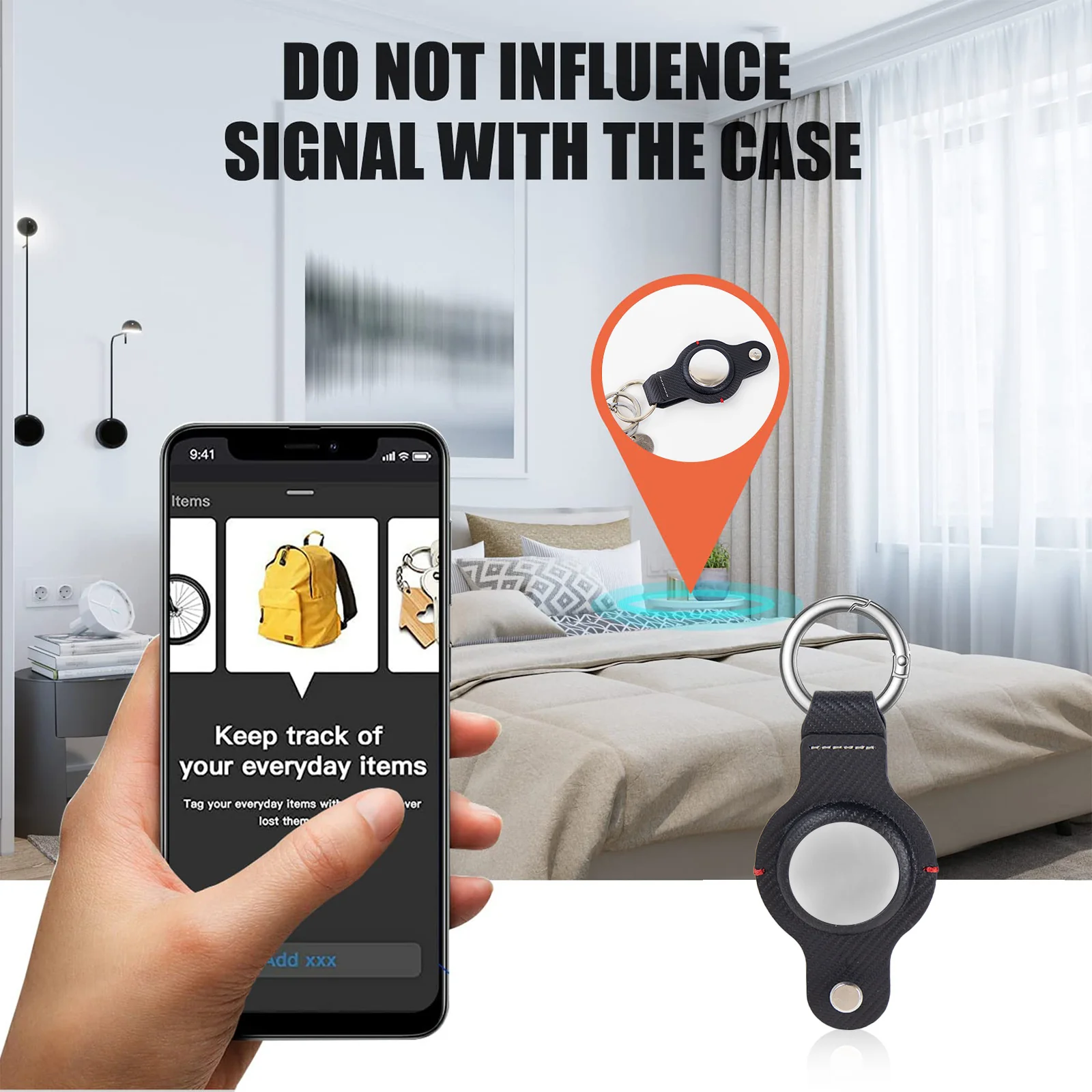 Durable Black AirTag Keychain Holder for Secure Tracking - Image 17