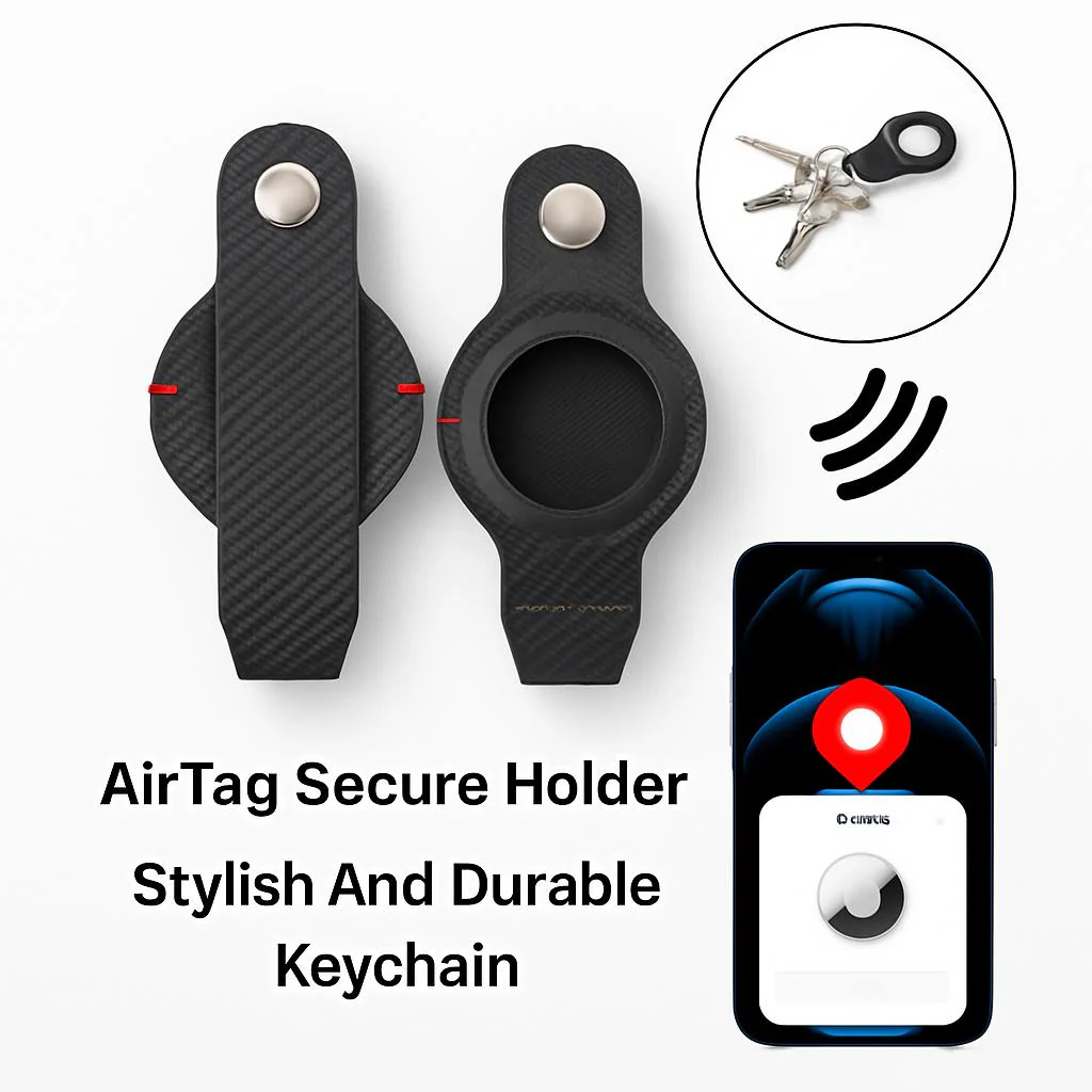 Durable Black AirTag Keychain Holder for Secure Tracking - Image 2