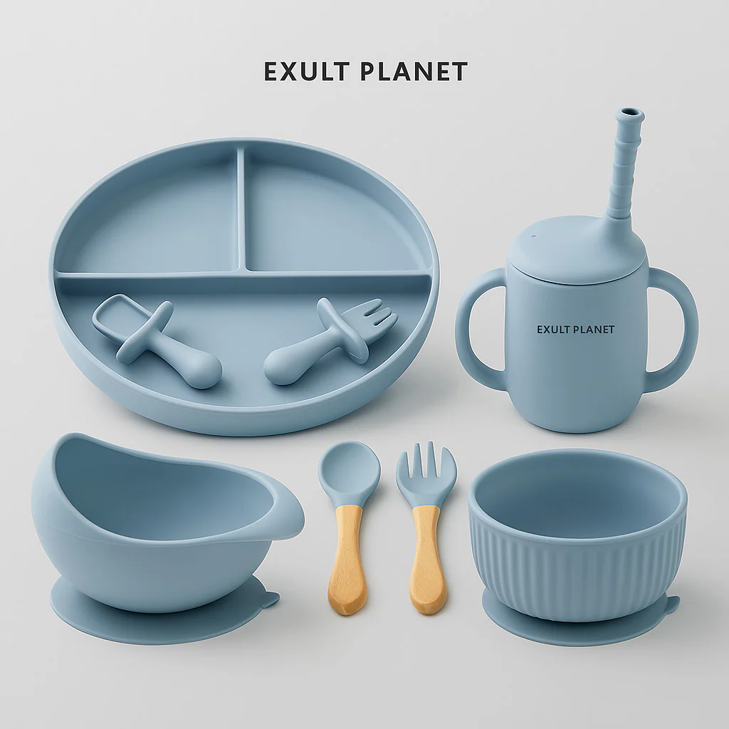 Eco-Friendly Pink Silicone Baby Feeding Plate Set