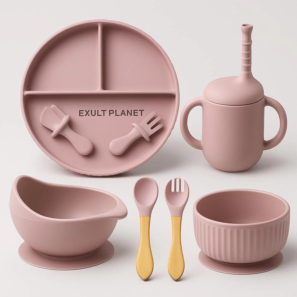 Eco-Friendly Pink Silicone Baby Feeding Plate Set - Image 14