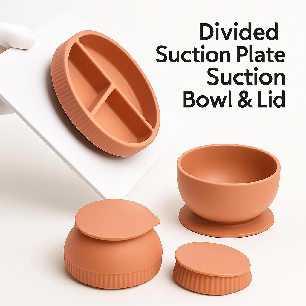 Eco-Friendly Pink Silicone Baby Feeding Plate Set - Image 6