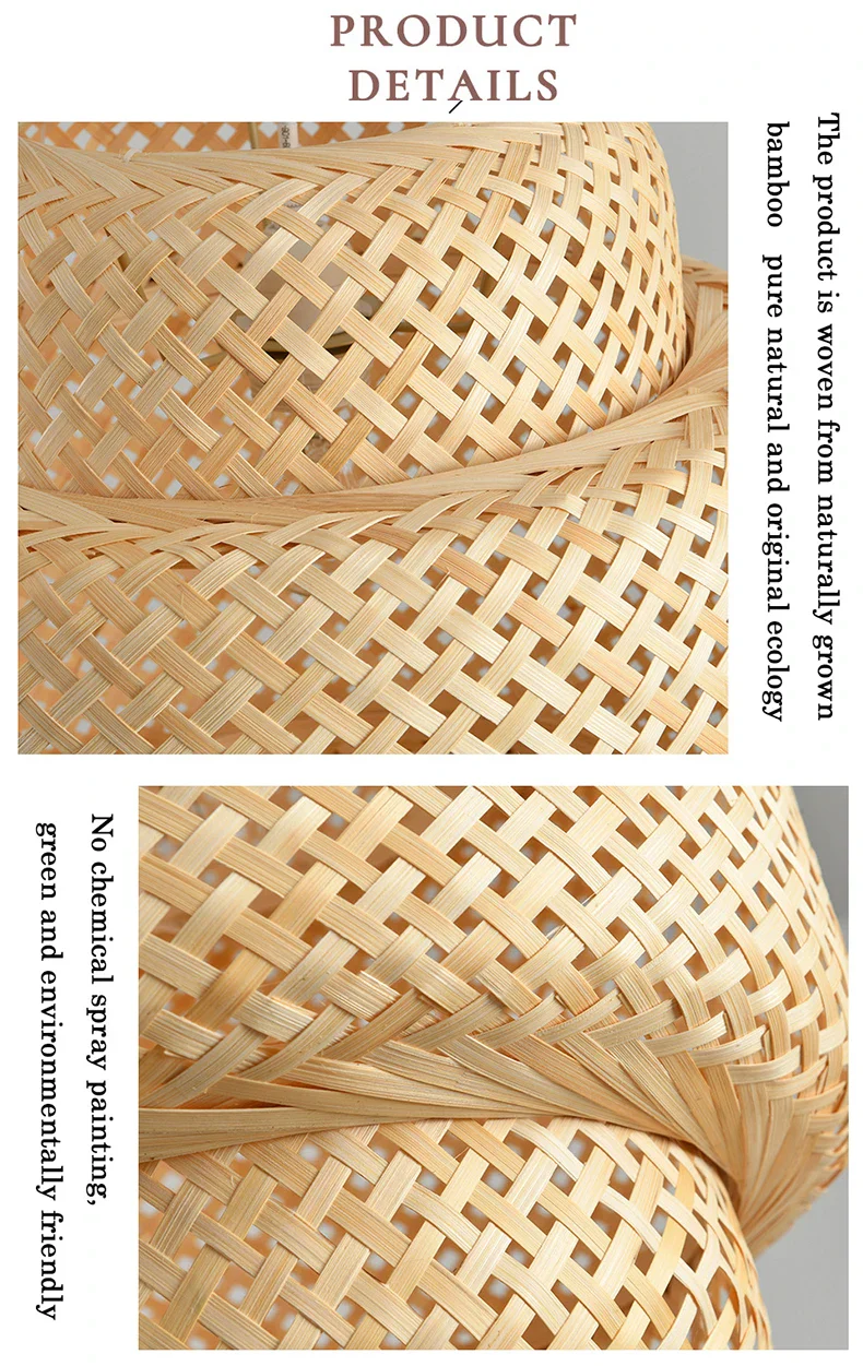 Bamboo Lantern 30cm Pendant Lamp Natural Rattan Wicker E27 LED Chandeliers Hand-Woven Lampshades Lighting Fixture Hanging Light - Image 16