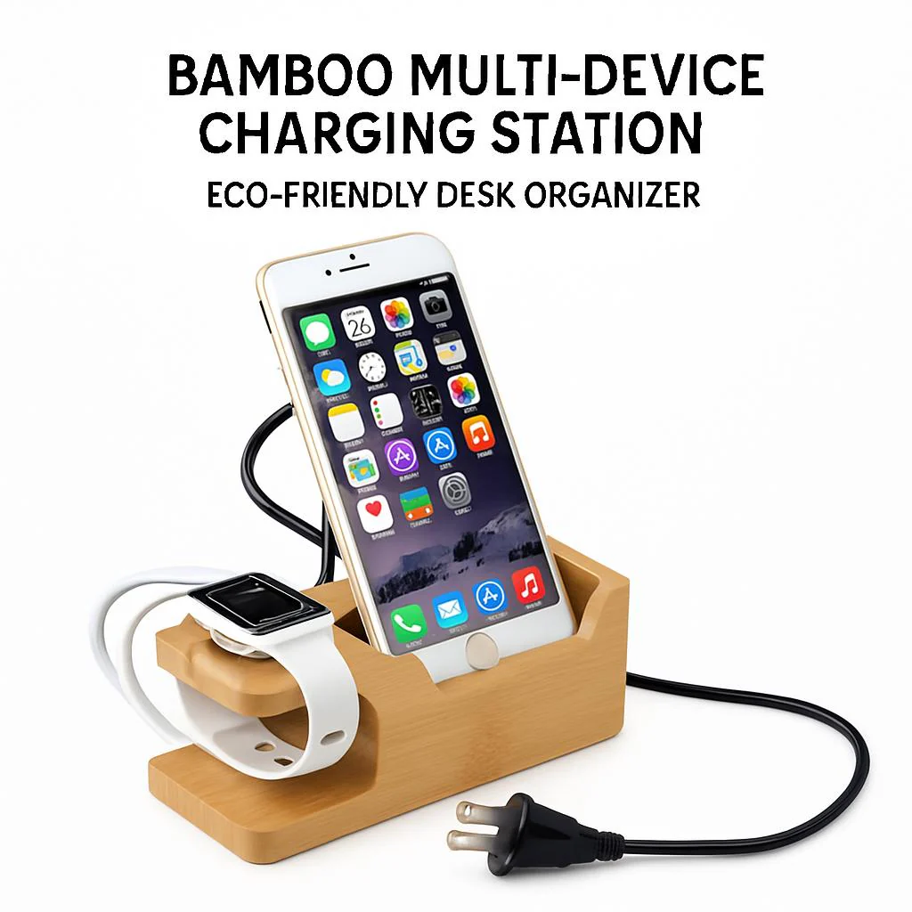 Bamboo Multi-Device Charging Station - Eco-Friendly Desk Organizer - Image 8