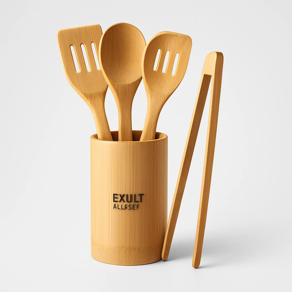 Eco-Friendly Bamboo Kitchen Utensil Set with Holder - Image 10